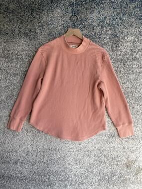 Madewell Sweater Womens Medium Pink Waffle Knit Pullover Long Sleeve Casual Top